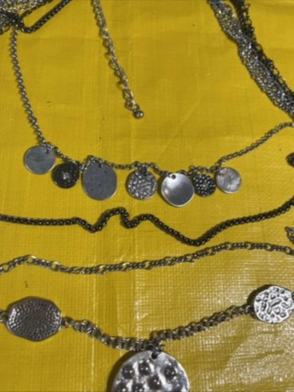 Boho Multi Strand Layered Statement Necklace Hammered Coin Studded Charm